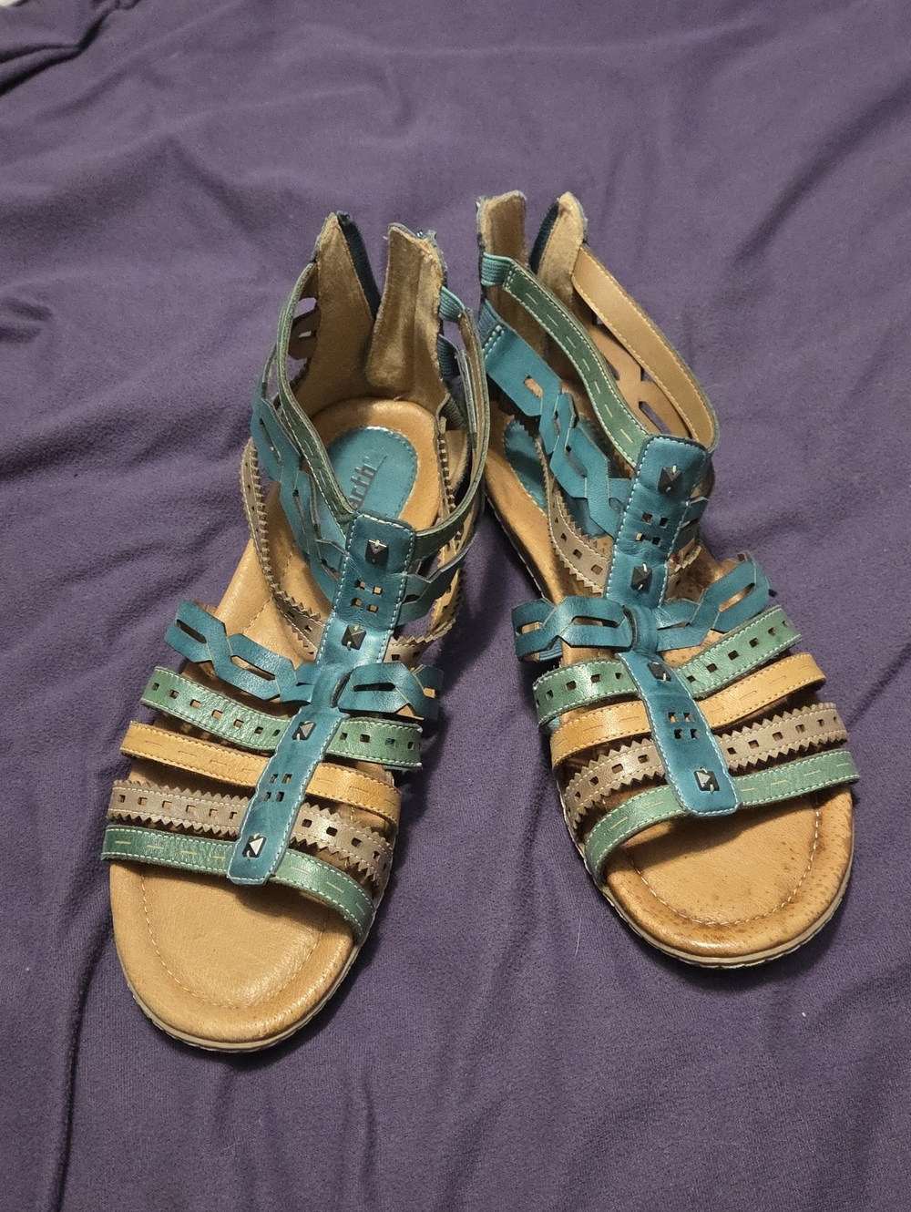 Earth Teal and Tan Strappy Gladiator Sandals